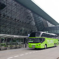 Flixbus stopping at Krakow Airport.