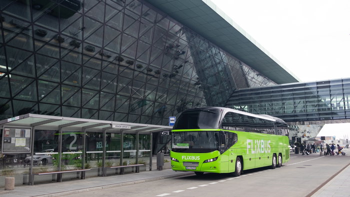 Flixbus stopping at Krakow Airport.