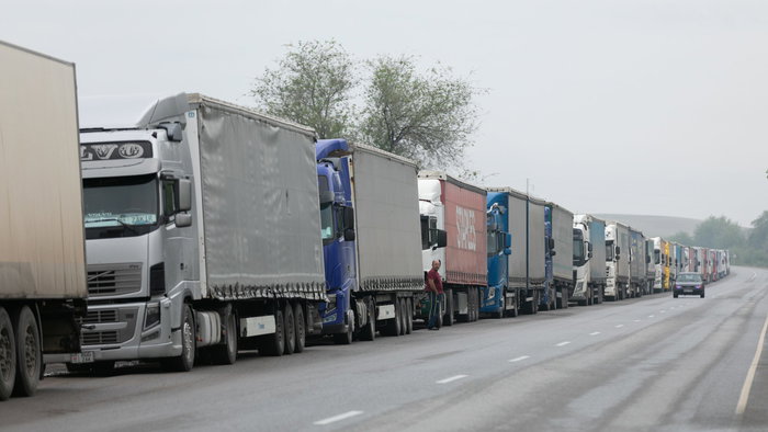 Lorry drivers protesting on a motorway