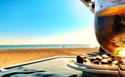 Spanish beach with beer and tapas