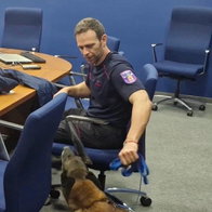 A Murcia firefighter and his dog.
