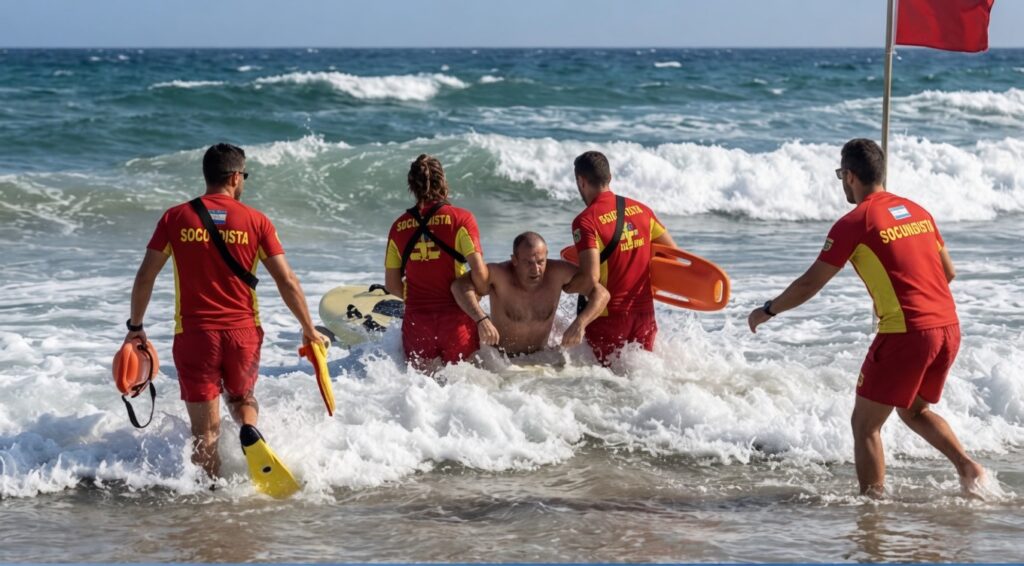 Lifeguard hospitalised after dramatic rescue in La Linea, Andalucia, who ignored red flag: €3,000 fine!
