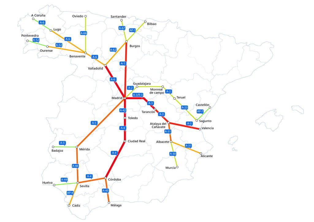 DGT map of the busiest roads during August's first weekend. 
