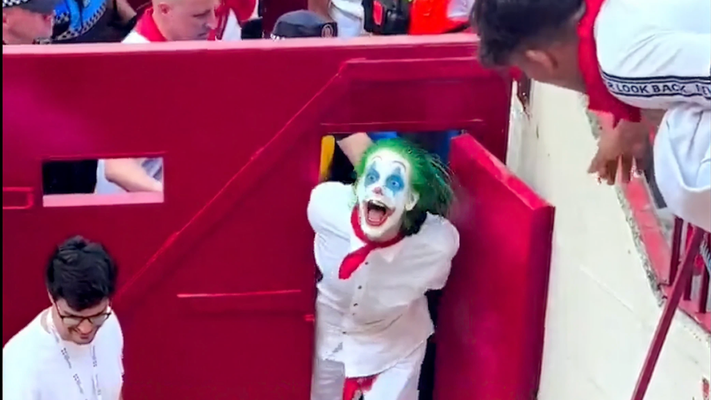 Watch the bizarre ‘Joker’ stunt that disrupted Pamplona’s bull run