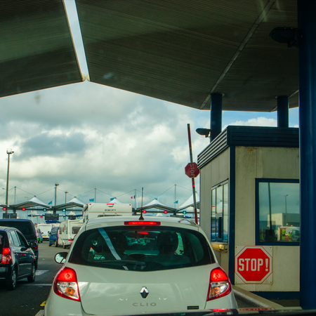Cars queueing at channel border control