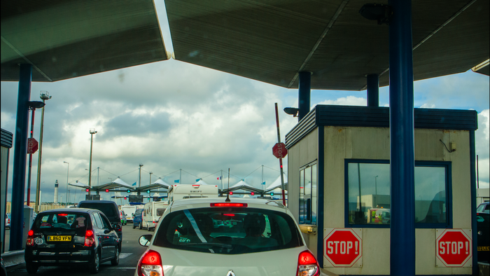 Cars queueing at channel border control