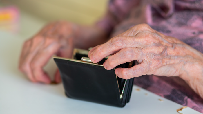 Elderly woman's hands looking through her purse