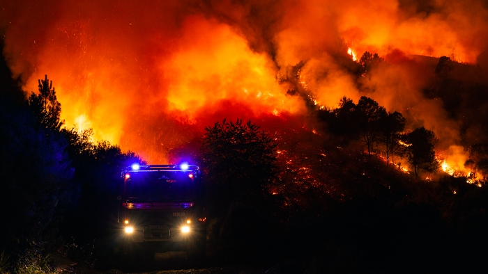 Fire trucks fighting the fire in Spain