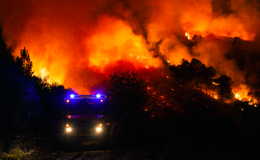 Fire trucks fighting the fire in Spain