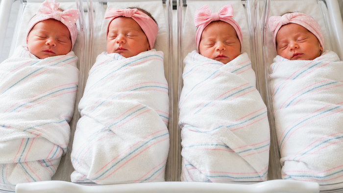 Newborn quadruplets in a hospital