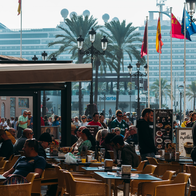 Diners outside on a restaurant terrace in Cartagena Murcia