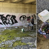 Marbella local police catch grafitti artist red-handed.