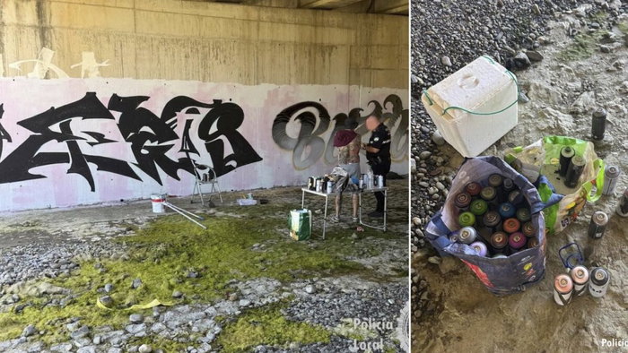 Marbella local police catch grafitti artist red-handed.