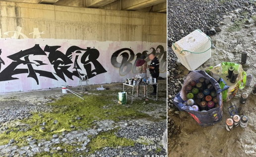 Marbella local police catch grafitti artist red-handed.