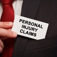Businessman putting a card in his jacket top pocket with wording Personal Injury Claims