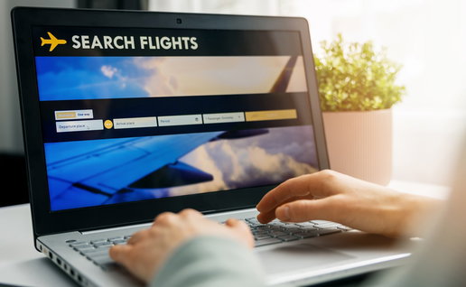Flight search on a laptop