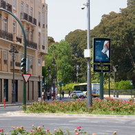 A digital street thermometer displays 45°C in a Spanish city as hot weather grips the country during the summer.
