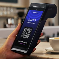 Revolut Pay displayed on a payment terminal, allowing customers to pay quickly using a QR code.