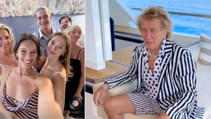 Sir Rod Stewart has swapped the concert stage for the sparkling waters of the Mediterranean, with the rock icon and his family enjoying a summer escape in Mallorca aboard a luxury superyacht.