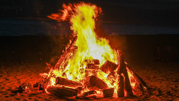 Bonfire like what you would find on a the beach at San Juan