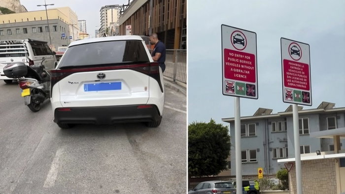 Taxi pinched for taking ride in Gibraltar terrotory.