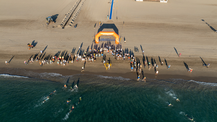 Vera Triathlon swimming race , birds eye view.