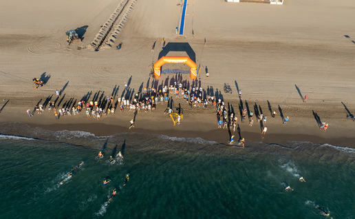 Vera Triathlon swimming race , birds eye view.