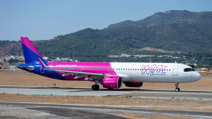 Wizz air aircraft on runway at Málaga