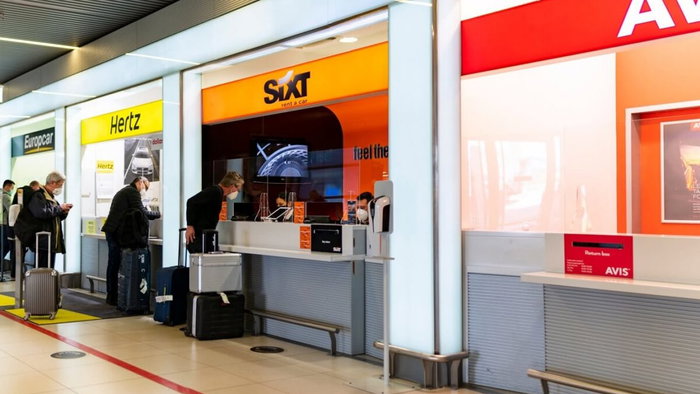 Car hire firms at airport.