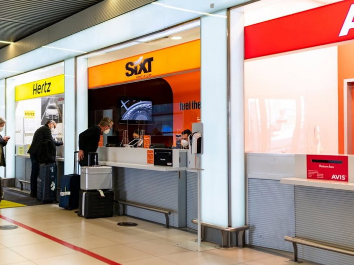 Car hire firms at airport.