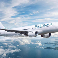 AI-generated image of an Airbus A320 in Fly2Galicia livery, the aircraft type the new airline will use on its routes.