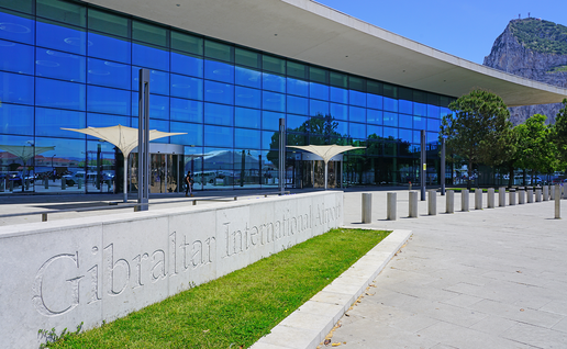 Outside view of the Gibraltar airport façade.