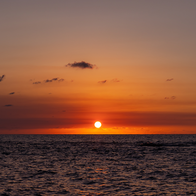 The setting Sun touching the sea horizon