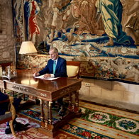 The king of Spain Felipe VI with Prime minister Pedro Sánchez during a meeting