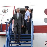 King Felipe VI of Spain existing an aircraft of the Royal Spanish Airforce
