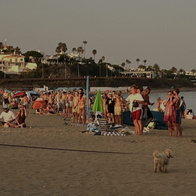 Moment the moon passes in front of the sun on La Cala de Mijas beach.