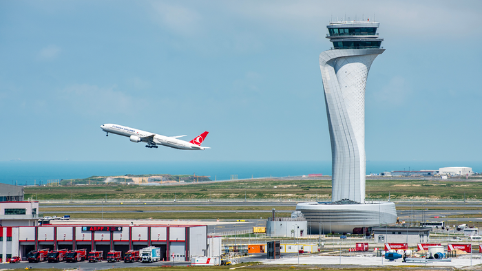 Image of a plane taking off from Istanbul Airport.