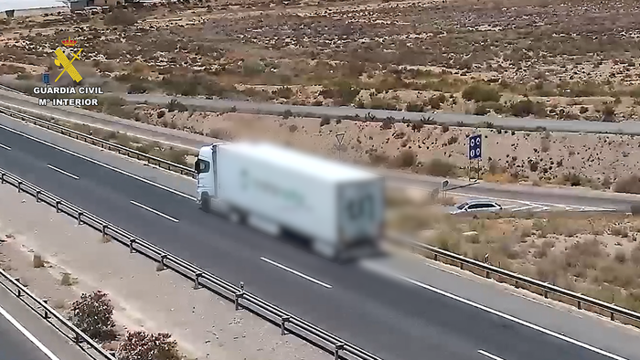 Guardia Civil traffic camera footage of the lorry on the A-7 motorway in Almería province, Spain