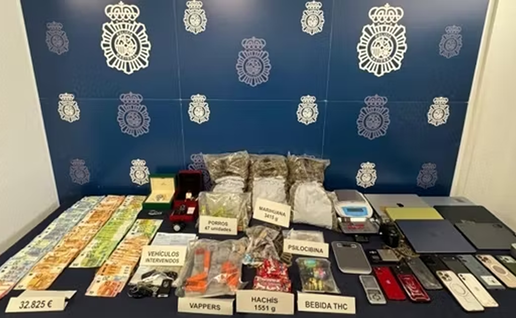 Various items spread out on a table confiscated by the National Police.