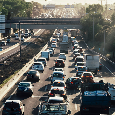 Traffic jam on Madrid's motorway