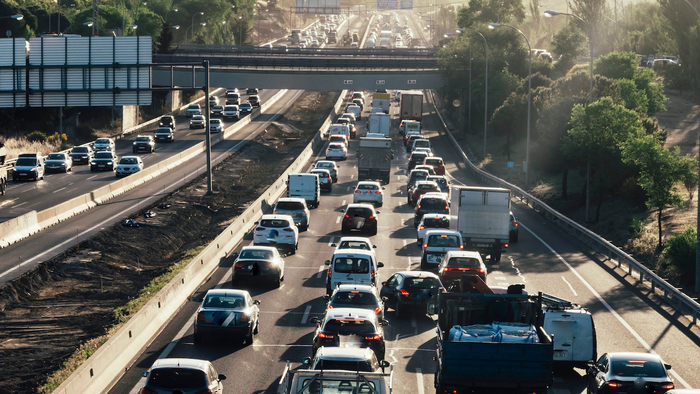 Traffic jam on Madrid's motorway