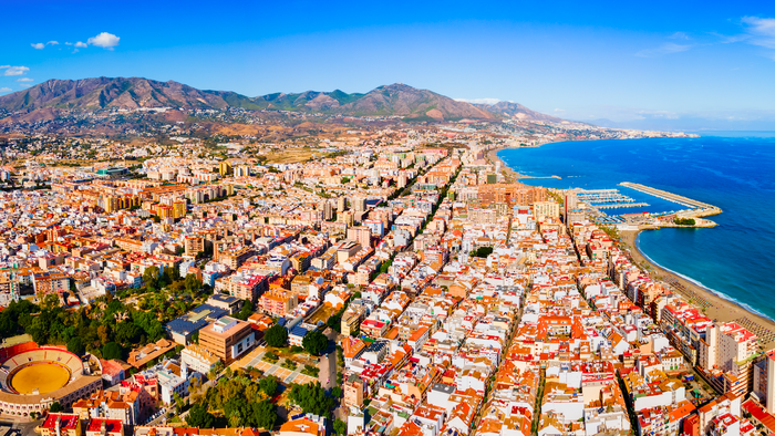 Arial view of the city of Fuengirola in Malaga, Spain