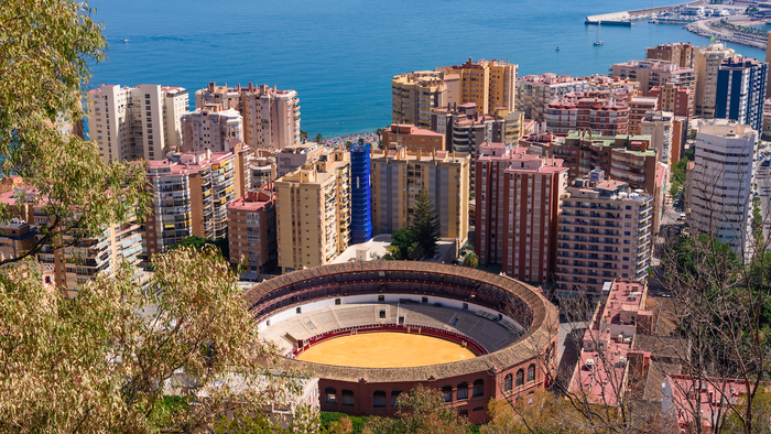 Arial view of 'La Malagueta' bullring in Málaga, Spain