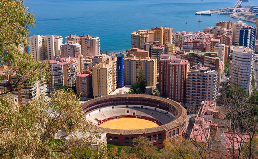 Arial view of 'La Malagueta' bullring in Málaga, Spain