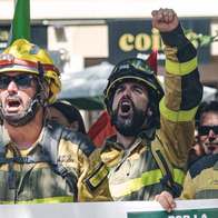 Firefighters protesting in the street