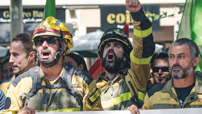 Firefighters protesting in the street
