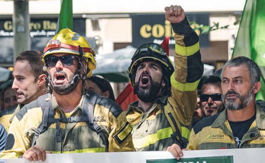 Firefighters protesting in the street