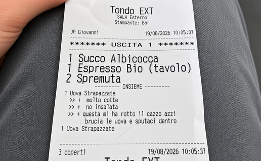A photo of a restaurant receipt in Italian