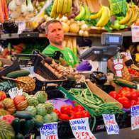 A fruit and vegetable stall in a Spanish market