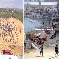 Hoards of people run towards border fence August 15, 2026.